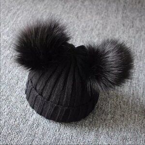 Black Knit Cildren’s Beanie with Pom Poms